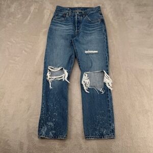 VTG Y2K Levis Premium 501 Denim Ripped Jeans Women 24 Blue Distressed Streetwear
